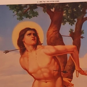 Saint Sebastian Gran Bwa Bois Lwa Lithograph Lwa loa Haitian Vodun image altar Chromolithograph image san flag drape statue cromos pe Vodou