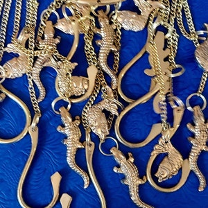Olosa Orisha tool-Herramienta de Olosa (orisa of the lagoon linked to Aje Shaluga Yemaya, Nana Buruku & Olokun) brass fish, hooks crocodile