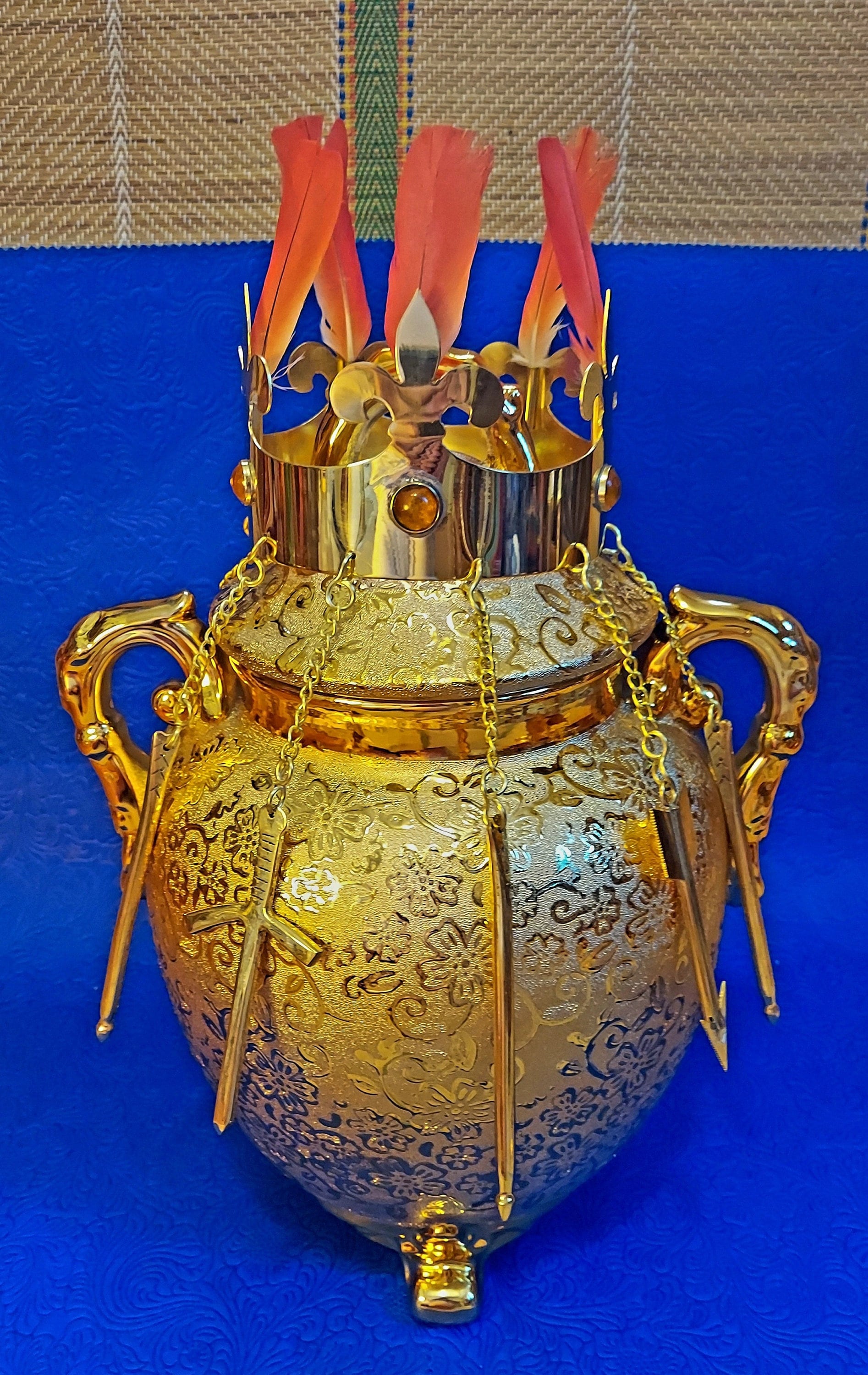 Oshun Krone aus massivem Messing Corona dorada große Ochun Osun Oxum iyalode iyawo gelb santo Yoruba Lucumi orisha edanes herramientas ade tiara