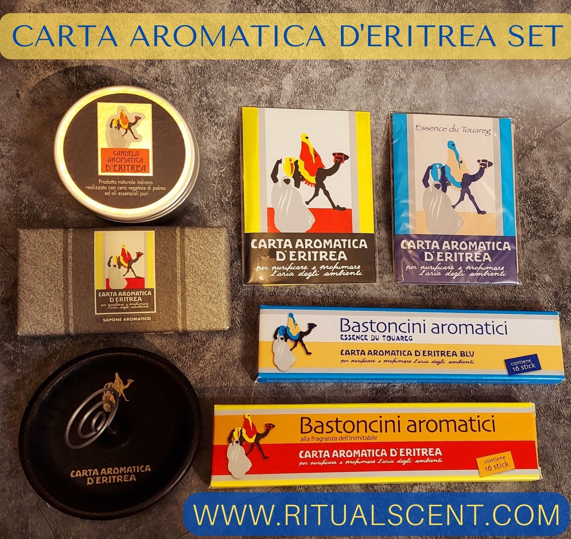 Carta Aromatica D'eritrea Original AND Blue Set 2x Incense Booklets 2x  Sticks Burner Candle Soap Papier D'arménie Paper Incense Kit 