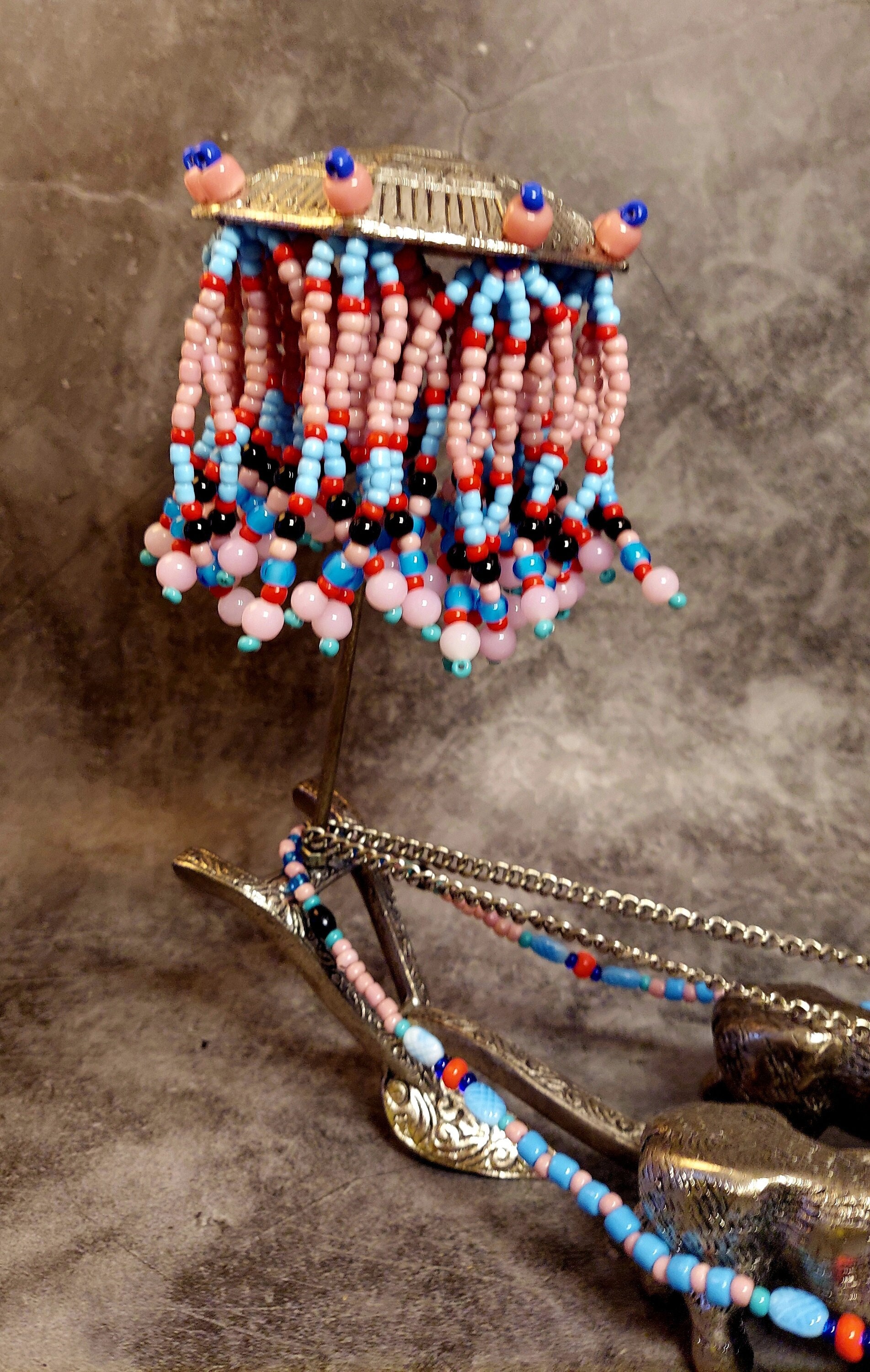 Adimu Orisha Oko Hand Beaded Tool Herramienta Santeria Lucumi Silver Metal ...