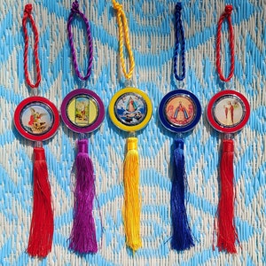 Pendentifs de miroir de voiture Saint Orisha Caridad Oshun Shango Sta Barbara Babalu Lazarus St Michael Santeria charme mural porte-clés autel statue cadeau