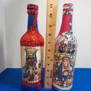 Vodou Boutey Bottle Sequined libation Haitian Lwa loa Erzulie Dantor Ezili Freda drapo djakout ogou Ayity Houngan Manbo spirit flag