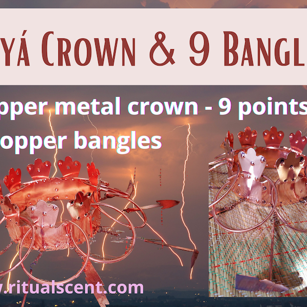 Oya Crown and 9 bangles manillas set - Copper Metal - Orisha Iyansan Yanza Olla oricha Corona Ade ide Iyansan Mesan orisa ayao iyawo sopera