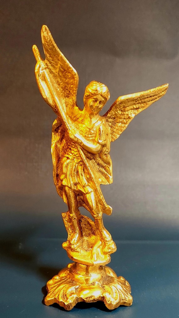 真鍮製大天使聖ミカエル像、キリスト教の家守り、家の装飾のお守り