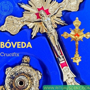 Cross Crucifix for bóveda - Gold Standing spiritism, misa, Jesus, spirit drawing mediumistic, prayer kardec prayer Jesus cross church gold