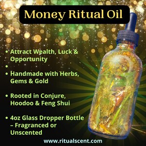 Money Ritual Oil, spell Prosperity Conjure Oil with Herbs, Gems, Gold Leaf 4oz Dropper Bottle Wealth Attraction Hoodoo Oil handmade money drawing ritual oil, afro atlantic prosperity conjure blend, wealth attraction feng shui rootwork oil, handcrafted spell oil with herbs and stones, 24k gold leaf magical abundance oil, magick intention oil for money success, financial prosperity ritual anointing oil money drawing oil, conjure hoodoo, prosperity spell oil, wealth ritual oil, rootwork abundance