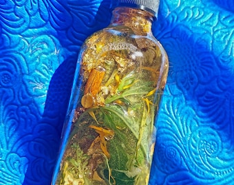 Call Money Ritual Oil | Prosperity Conjure Oil with Herbs, Gems, Gold Leaf | 4oz Dropper Bottle | Wealth Attraction Hoodoo Oil