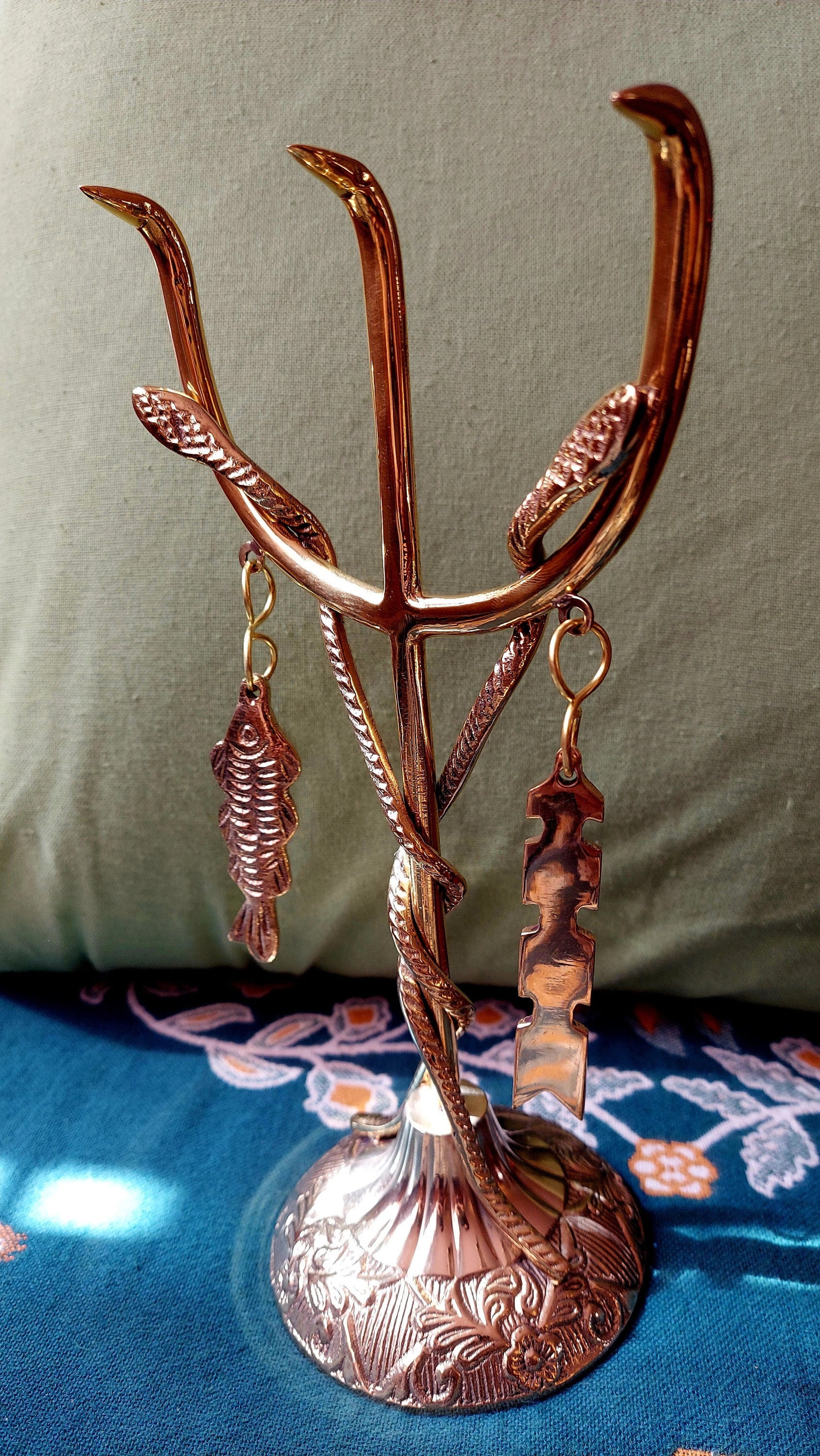 Orisha Ritual Staff Inle Erinle Staff Solid Brass Fish Abatan Abata Orisha Yoruba Logun Ede ...
