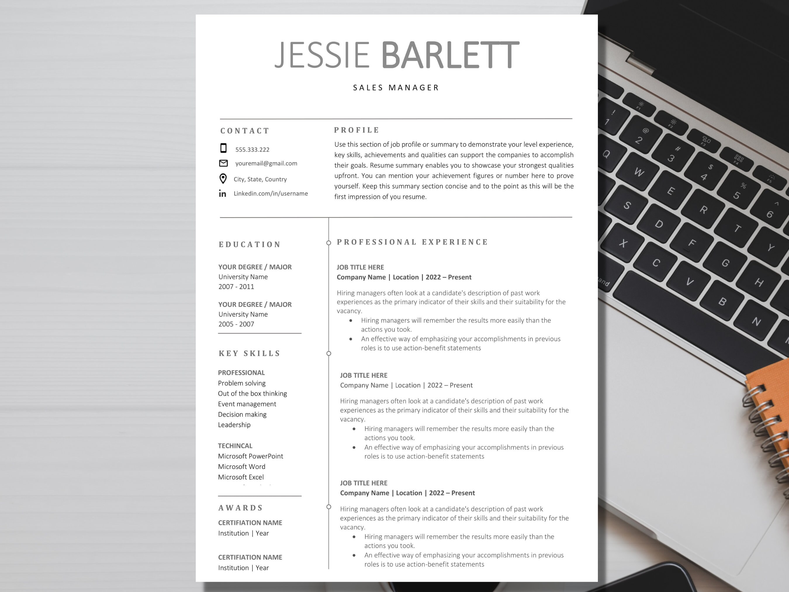 Resume Template, Professional Modern Resume Template for Word, Creative ...