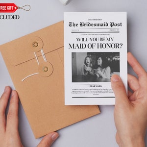 Bridesmaid Proposal Card, Newspaper Bridesmaid Proposal, Will You Be My Bridesmaid Card, Maid of Honor Proposal Card, Bridesmaid Info Card,