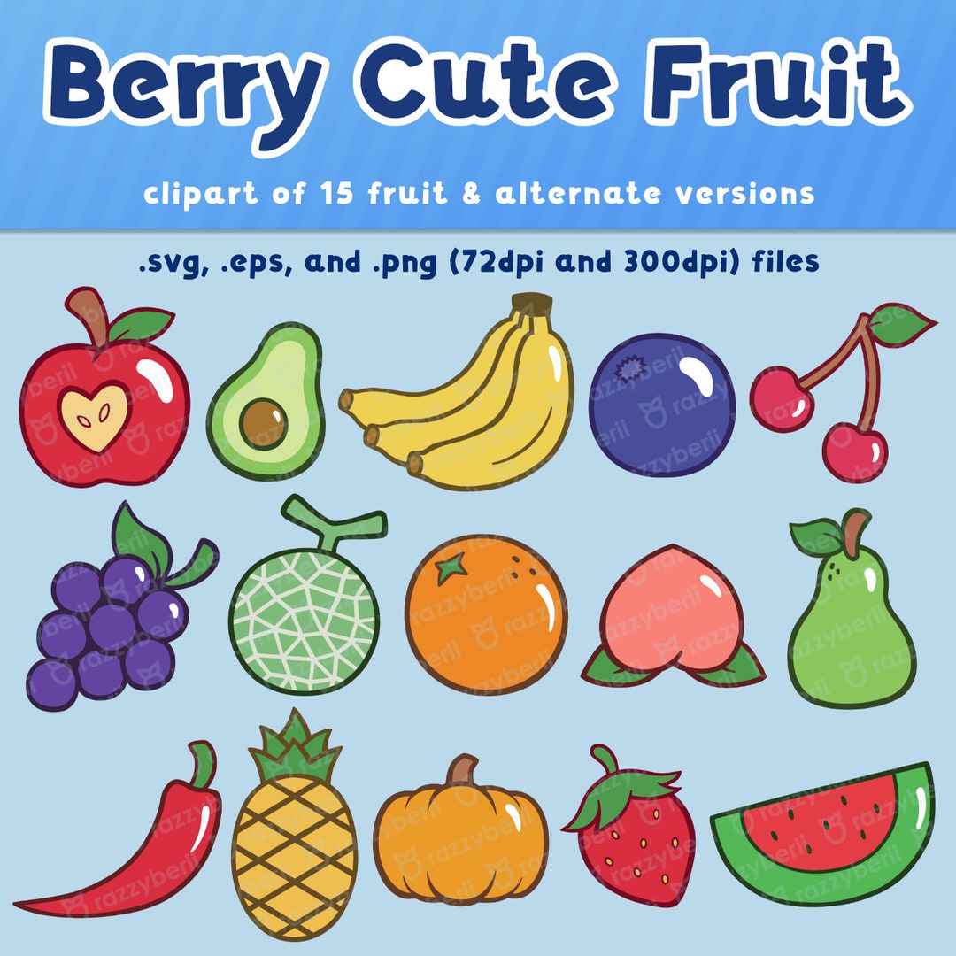 Berry Cute Fruit Clipart Vector Files | SVG EPS PNG Bundle | Fruit ...