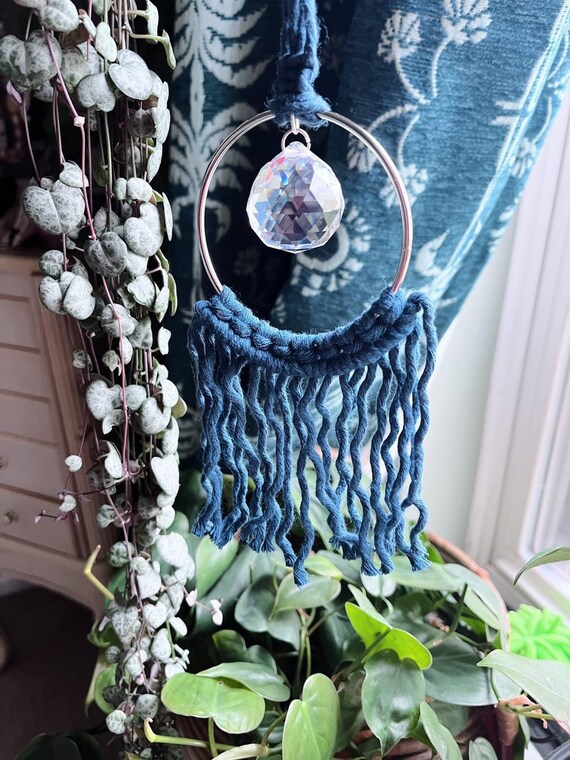 Suncatcher for Window Macrame Suncatcher Teal Blue Etsy