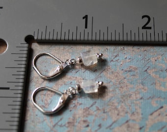 Dainty Moonstone Earrings. Genuine Rectangular Drop Earrings. Beautiful Gemstone Earrings with Decorative End. Lever Back Ear Wires.