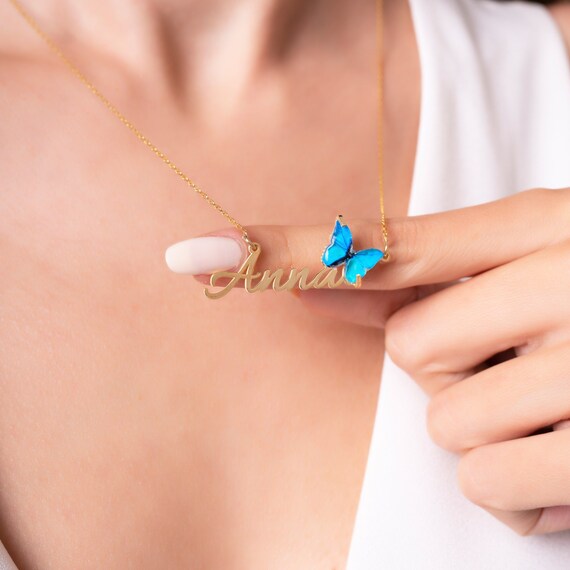 925 Sterling Silver Personalized Custom Name Gold Plated Blue