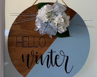 Hello Winter Door Hanger, Winter Door Hanger, Door Wreath, Door Round, Door Decor, Winter Decor, Winter