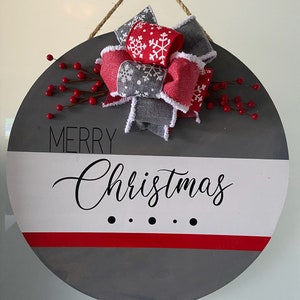 Merry Christmas Door Hanger, Winter Door Hanger, Christmas Door Hanger, Door Wreath, Door Round, Door Decor, Grey Decor, Red Decor