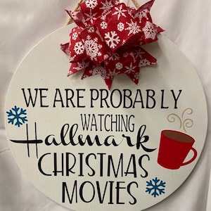 Hallmark Christmas Movies Door Hanger, Christmas Movie Decor, Christmas Porch Sign, Wreath, Round Wood Sign