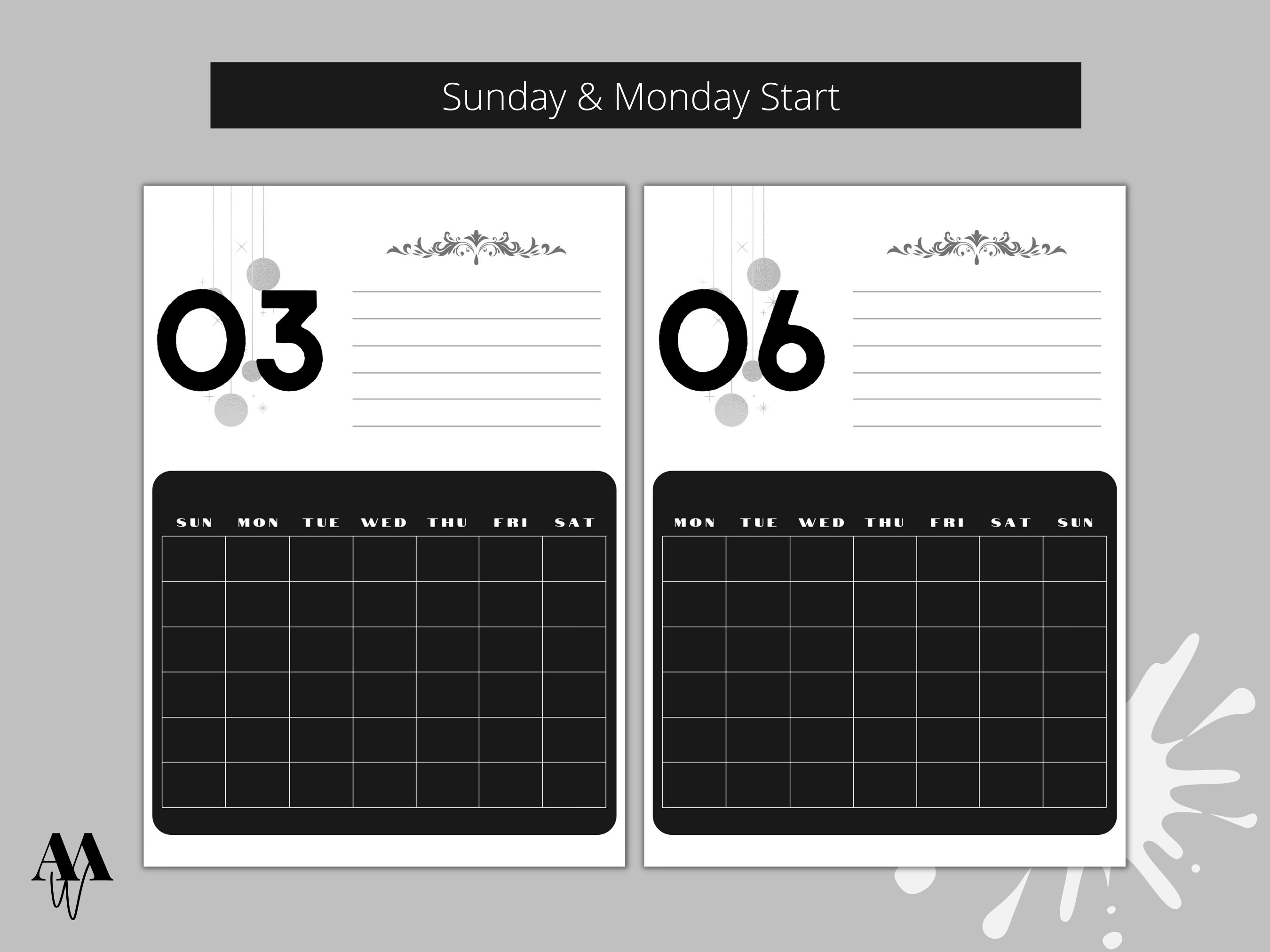 Undated Monthly Calendar Template Blank Portrait A3 & US - Etsy