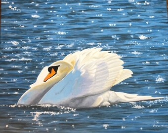 Original Acrylic Painting Of A Swan