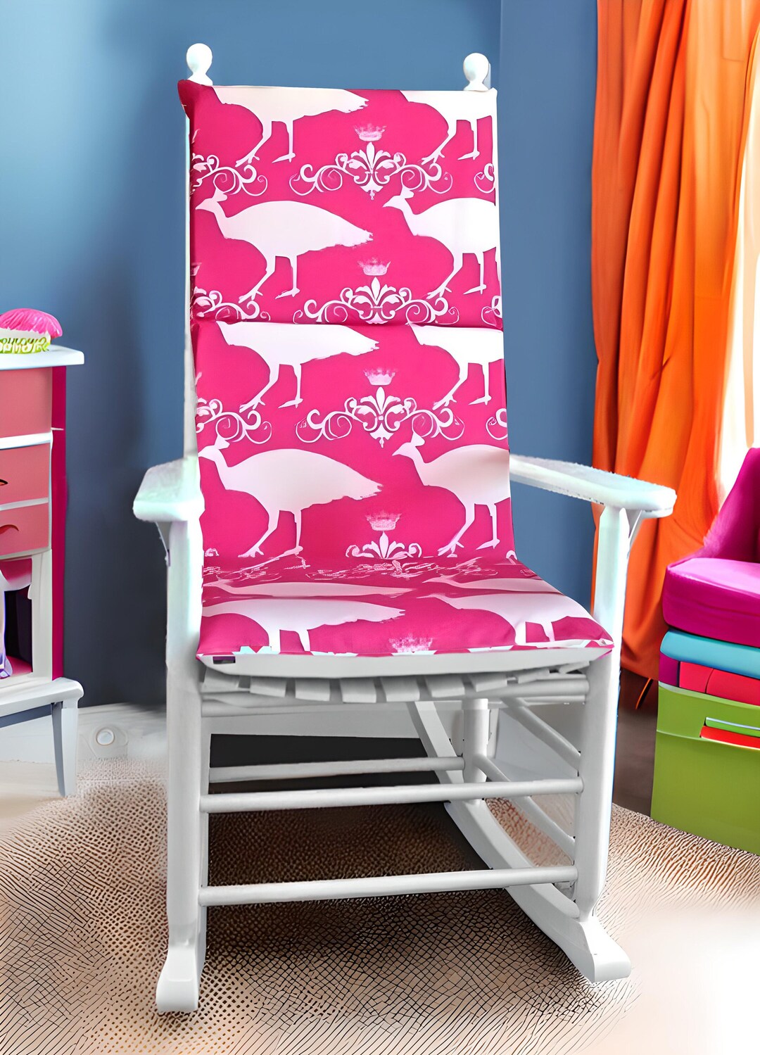 Candy Hot Pink Peacock Rocking Chair Cover Etsy