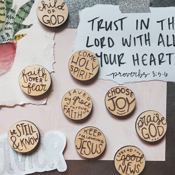 Wood Faith Phrase Fridge Magnets