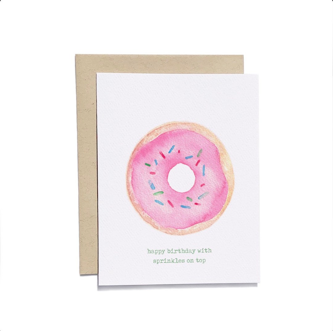 Donut Birthday Card Happy Birthday With Sprinkles on Top Watercolor