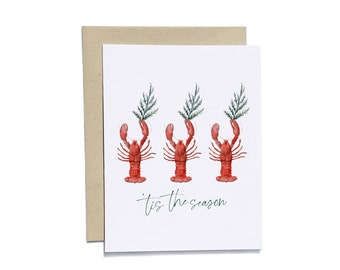 Lobster Christmas Card | Maine Lobster Card | Watercolor Christmas Card | Tis the Season Christmas Card | Nautical Christmas Card