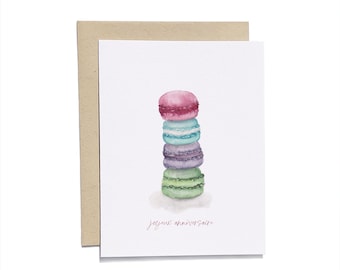 Macaron Happy Birthday Card | Watercolor Greeting Card | Paris Birthday Card | French Birthday Card