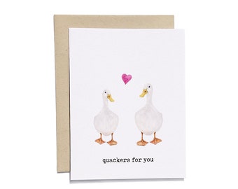 Duck "Quackers for You" Valentine Card | Funny Valentine Card for Husband, Wife, Girlfriend, Boyfriend | Watercolor Valentine Card