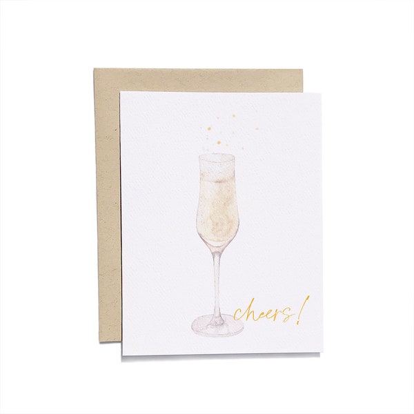 Champagne Cheers Engagement/Wedding Card | Congratulations Card | Newlywed Card | Watercolor Wedding Card | Handmade Card