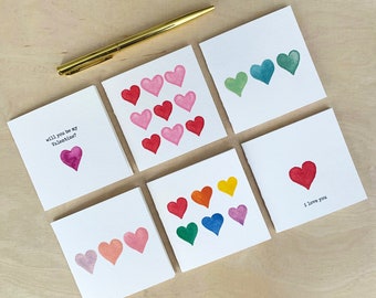 MINI Valentine Cards | Blank Notecard Set | Rainbow Love Mini Card Collection | Mini Watercolor Heart Cards | Pride Card Set | Card Set of 6