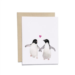 Penguin Card | Penguin Valentine Card | Penguin Anniversary Card | Penguin Love Card | Watercolor Greeting Card