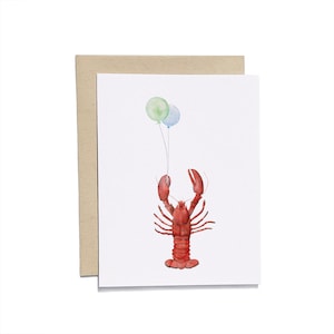Lobster Balloon Birthday Card | Watercolor Greeting Card | Any Occasion Card