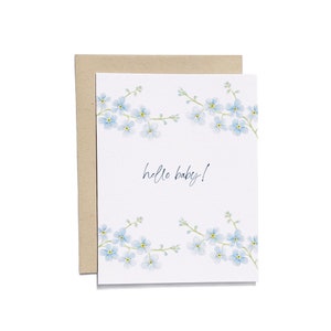 Hello Baby Floral Card | Congratulations Newborn Card | New Baby Card | Watercolor baby Card | Handmade Card