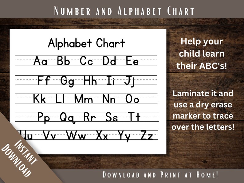 Alphabet Chart, Number Chart, Instant Download, Handwriting Chart, 1