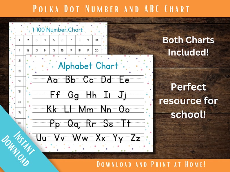 Alphabet Chart, Number Chart, Instant Download, Handwriting Chart, 1