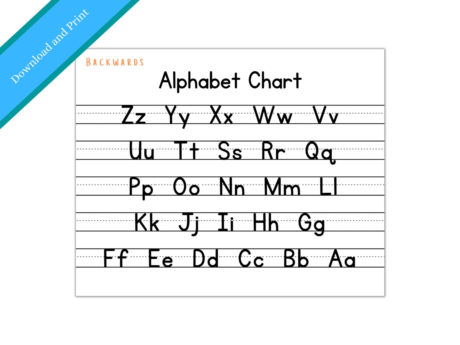 Backwards ABC Chart / Printable Alphabet Chart / Alphabet Chart