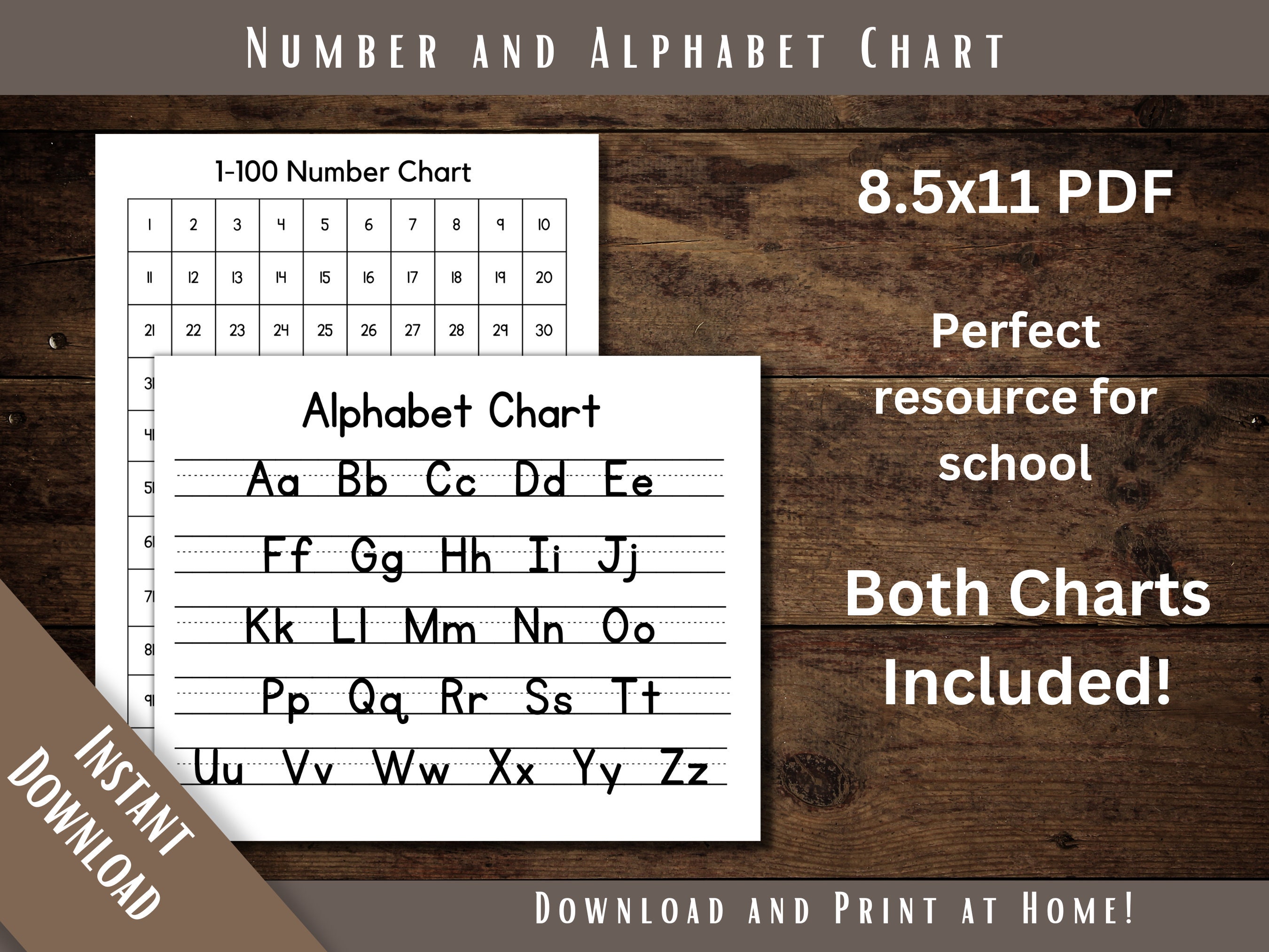 Alphabet Chart, Number Chart, Instant Download, Handwriting Chart, 1