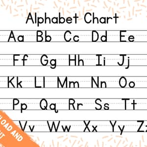 印刷可能なABCチャート、アルファベットチャート、手書きチャート、ホームスクールリソース、教育用インスタントダウンロード、PDF印刷