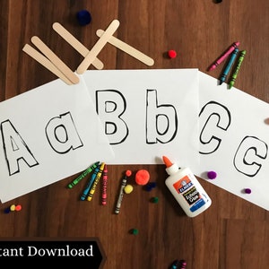 Alphabet upper-case & lower-case printable letters, alphabet coloring pages, ABC crafts, instant download kindergartener, learning letters