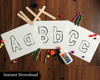 Alphabet upper-case & lower-case printable letters, alphabet coloring pages, ABC crafts, instant download kindergartener, learning letters