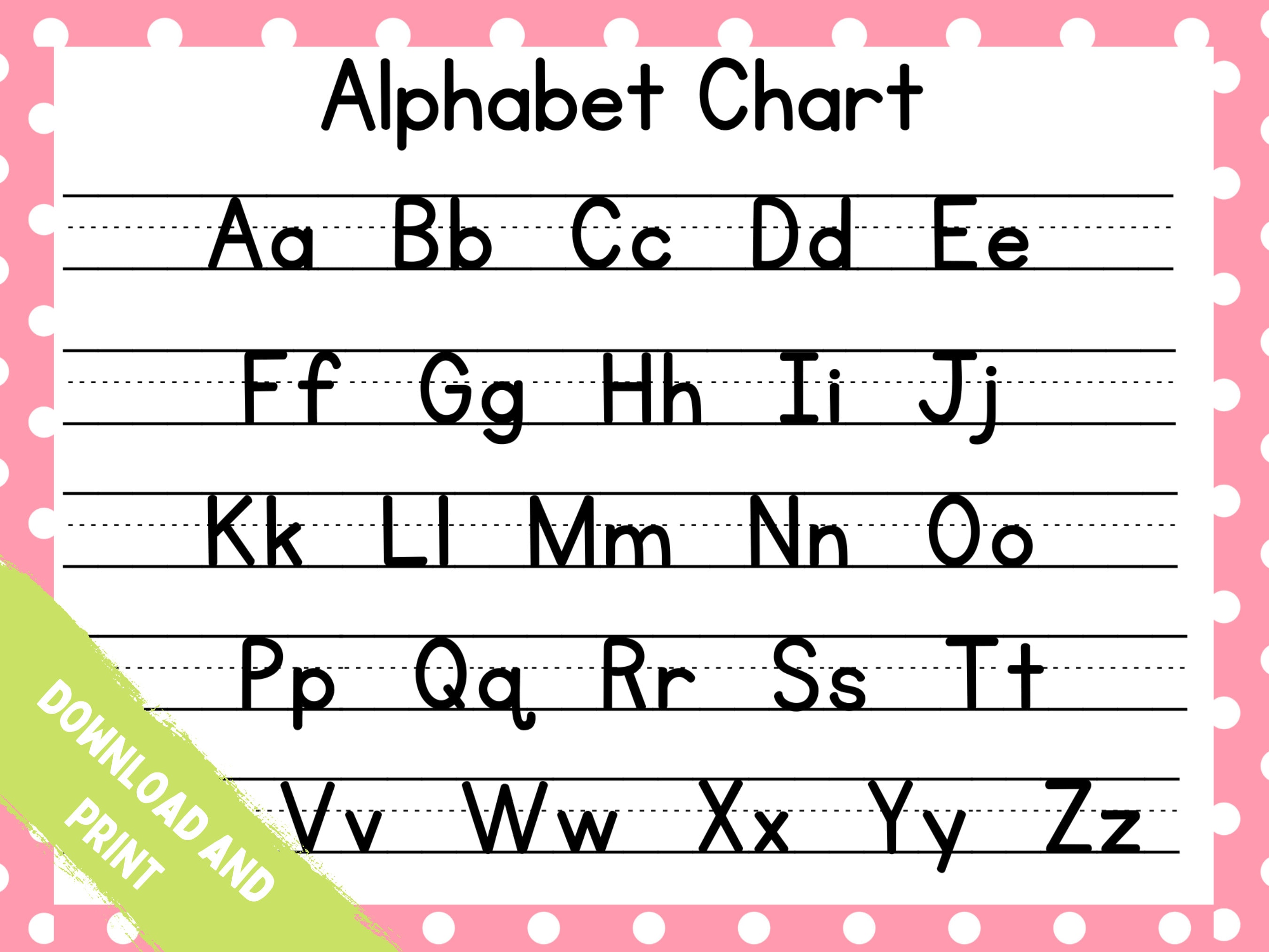 Printable ABC Chart Pink Polka Dot Alphabet Chart Handwriting Chart Homeschool Resource