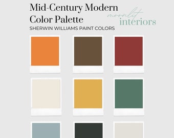 Mid-Century Modern Home Color Palette, Interior Paint Palette, Pre-Selected Paint Color Palette, Home Paint Color Palette