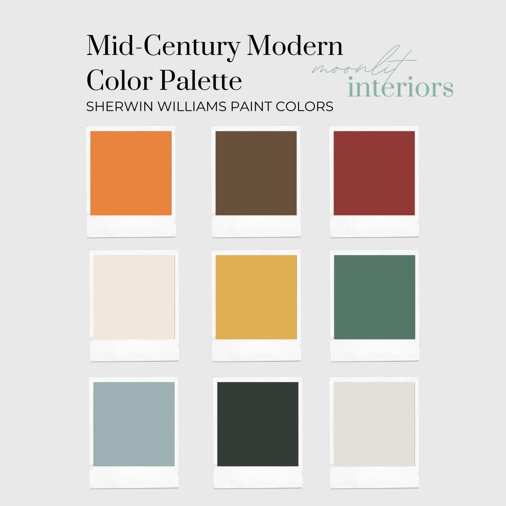 Midcentury Modern Home Color Palette, Interior Paint Palette, Pre