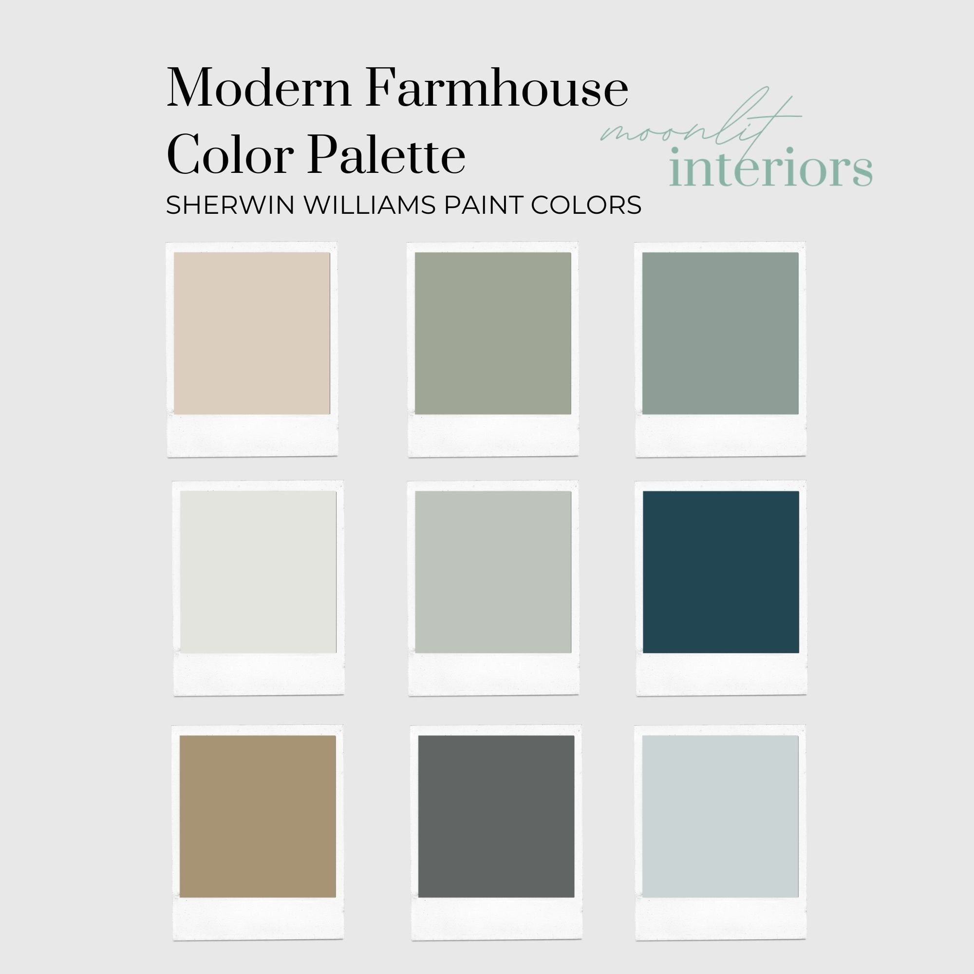 Modern Farmhouse Color Palette, Interior Paint Palette, Pre-Selected Paint Color Palette, Home Paint Color Palette