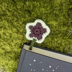 Book Blossom Bookmark - Handmade Crochet Bookmark - Dark Plum Purple & Ivory White - Perfect Gift for Readers and Students