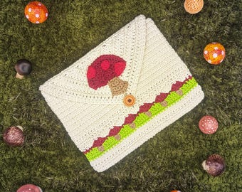 Crochet Book Sleeve | Red Mushroom Design | Small Hardback Size