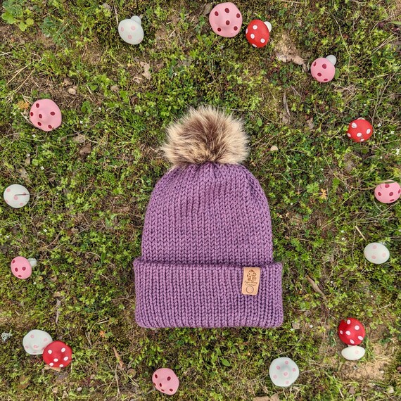 Double Layer Knit Beanie With Pom Pom – Plum Purple – Cozy  display picture 3