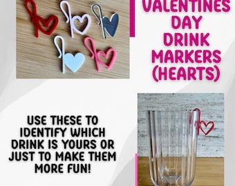 Valentine's Day heart drink markers - love nicknames - cup identifiers - festive decoration - party favors
